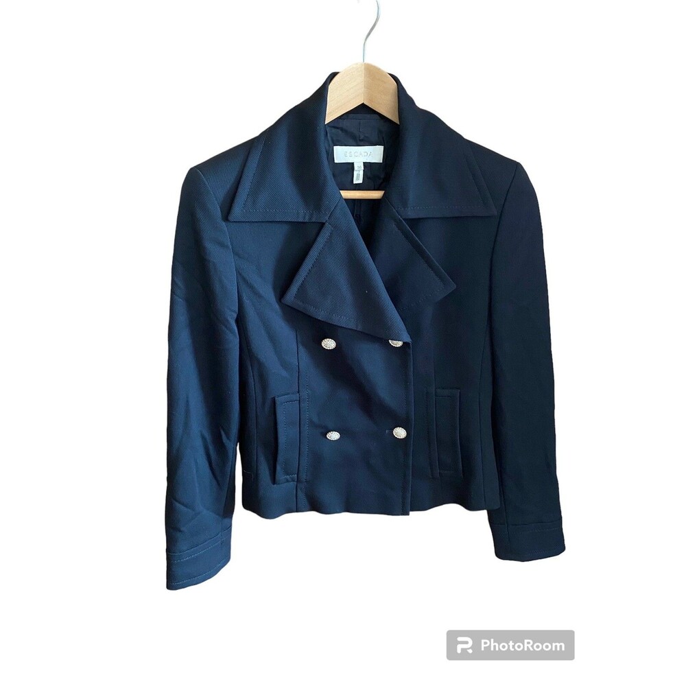 Escada Womens Wool Blazer Size 36 Double Breasted Shoulder Pads Lined Black